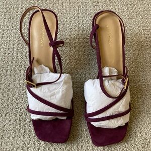 Ann Taylor Plum Strappy Heels with Gold Buckle